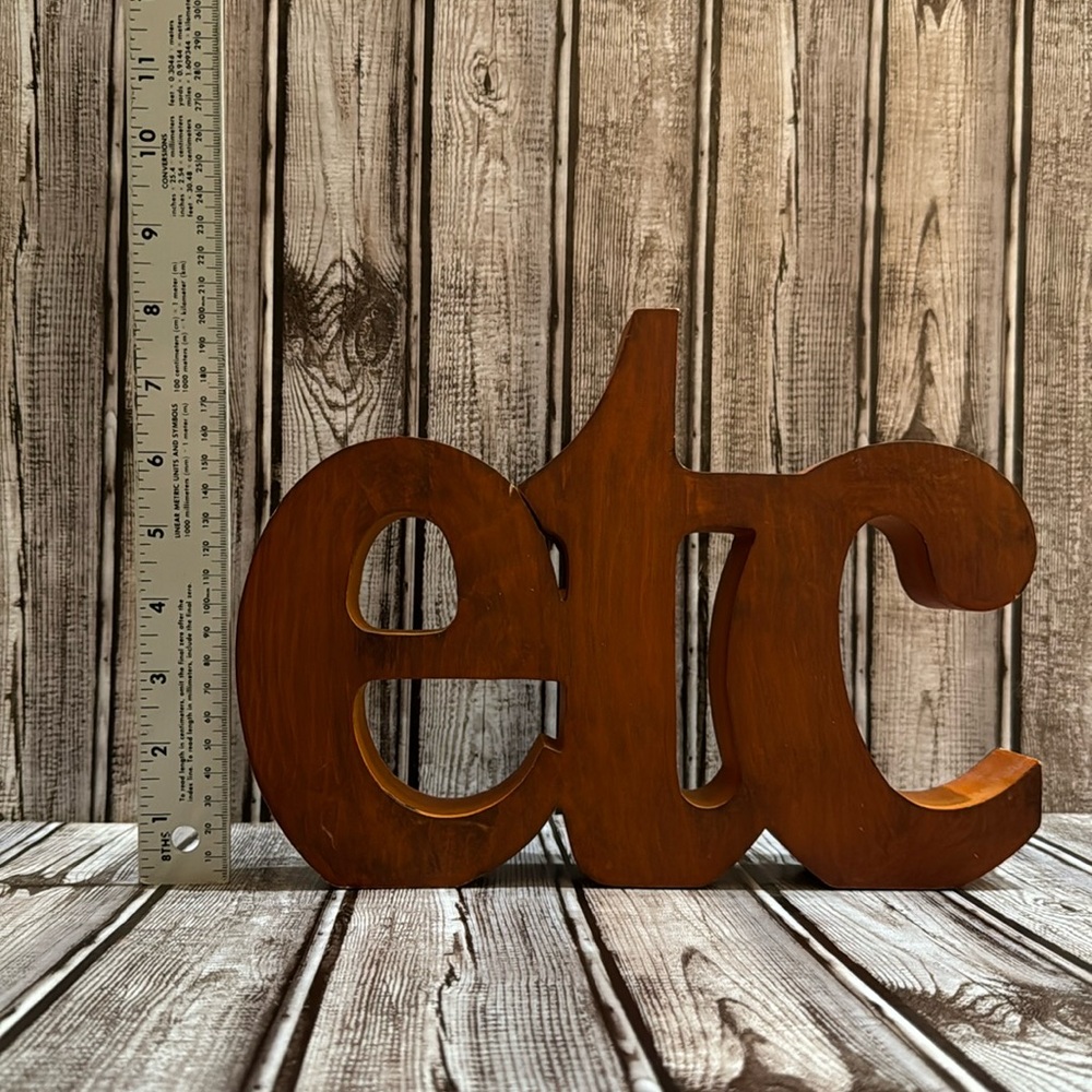 Retro Wooden Etc Carved Stained Block Letter Decorative Standing Art Sign